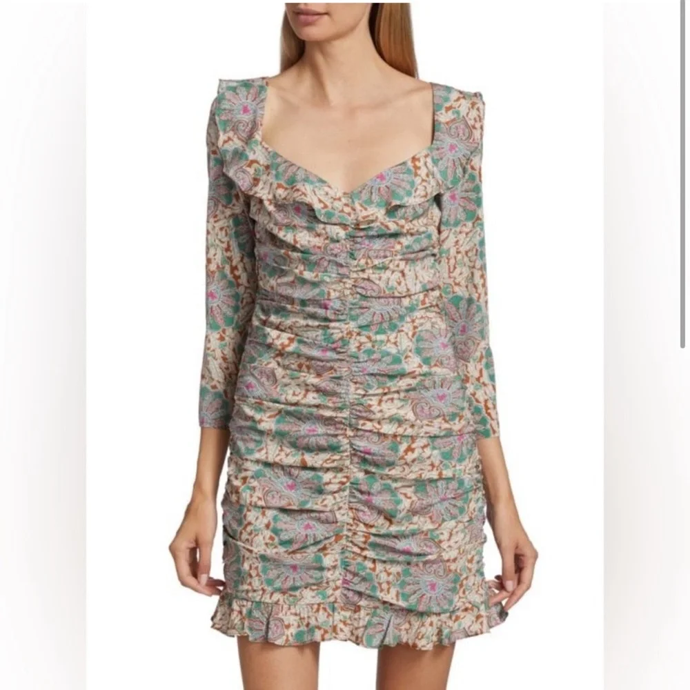 NWT Veronica Beard Lozano Floral Silk Ruched Minidress - Picture 3 of 9